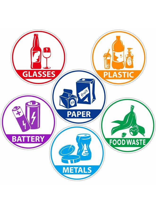 Outus 6 Pieces Recycle Sticker Decal for Trash Can, Re-Adjustable Waterproof Bin Labels Paper Metal Plastic Glass Waste Sorting Recycling Sticker Sign for Use in Home and Office - Image 1