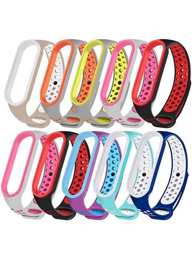 10 Pieces of Air-Hole Sport Strap Band for Xiaomi Mi Band 6 Mi Band 5 Band - Durable TPU Silicone Replacement Wristband Anti-Off Waterproof Bracelet Strap
