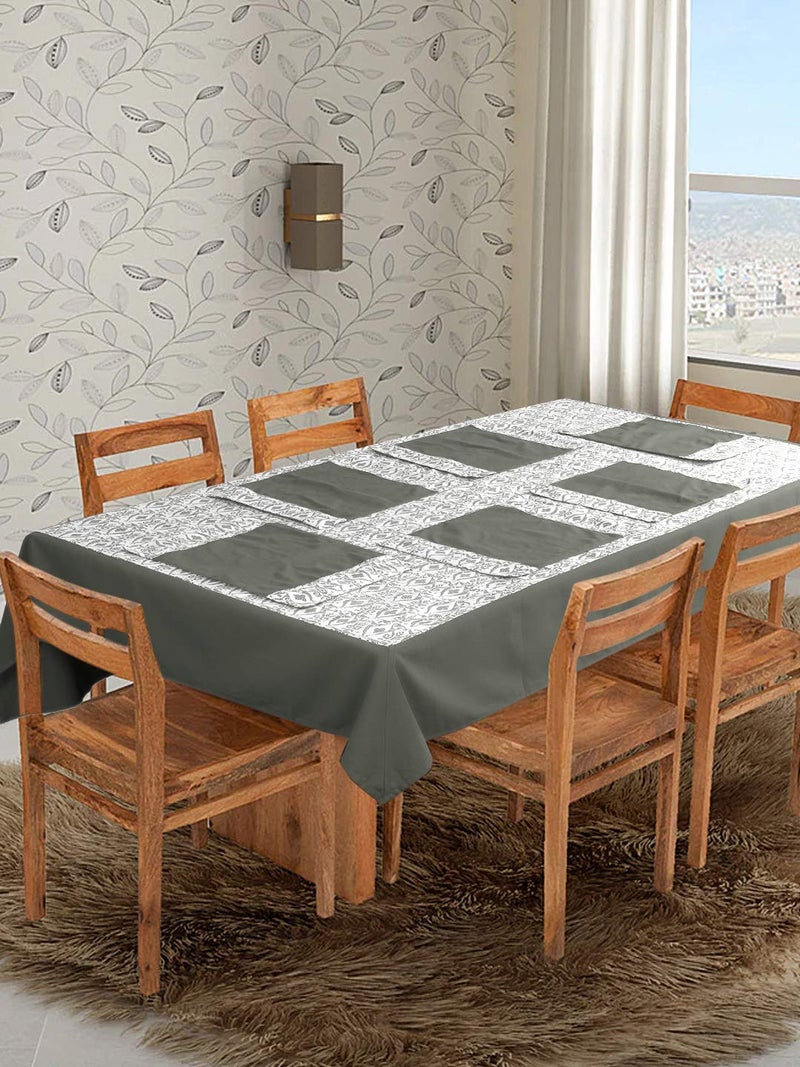 Dekor World Cotton Printed Grey Abstract Collection Rectangle Table Cover with 6 Place mat (Pack of 7) 150x225 cm / 60x90 inches for 6 Seater Dining Table - Image 1