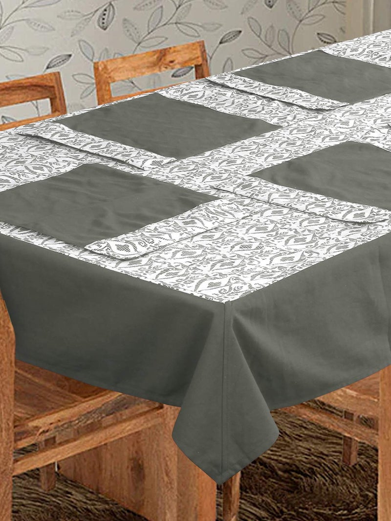 Dekor World Cotton Printed Grey Abstract Collection Rectangle Table Cover with 6 Place mat (Pack of 7) 150x225 cm / 60x90 inches for 6 Seater Dining Table - Image 2
