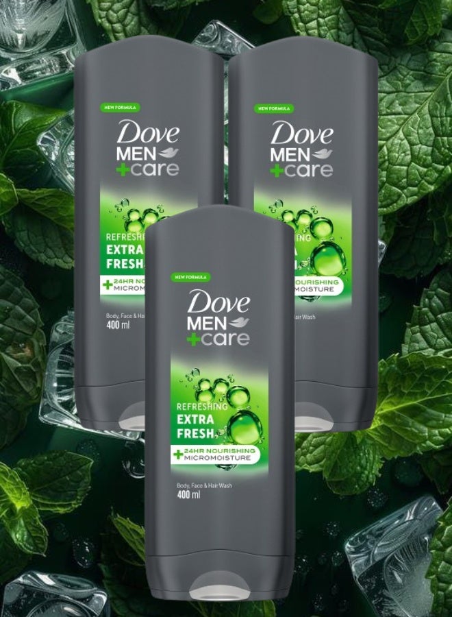 Dove 3 Pieces Dove Men Shower Gel Extra Fresh 400ML - Image 1
