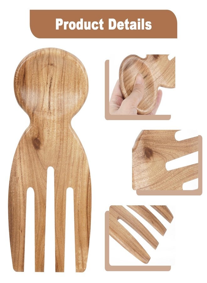 MYRAINBOW Salad Tongs, 2pcs Wood Salad Hands, Acacia Wooden Salad Tongs, Wooden Salad Serving Utensils for Tossing & Serving, 6.69" x 3", Kitchen Salad Servers Set, Ideal Gift for Home, Family,Friends - Image 2