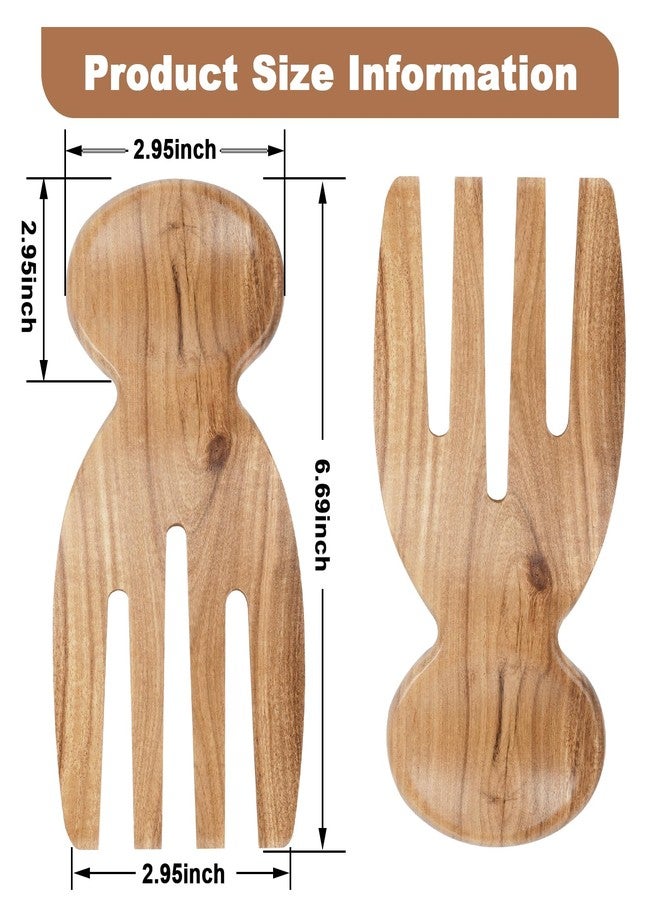 MYRAINBOW Salad Tongs, 2pcs Wood Salad Hands, Acacia Wooden Salad Tongs, Wooden Salad Serving Utensils for Tossing & Serving, 6.69" x 3", Kitchen Salad Servers Set, Ideal Gift for Home, Family,Friends - Image 3