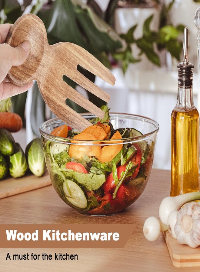 MYRAINBOW Salad Tongs, 2pcs Wood Salad Hands, Acacia Wooden Salad Tongs, Wooden Salad Serving Utensils for Tossing & Serving, 6.69" x 3", Kitchen Salad Servers Set, Ideal Gift for Home, Family,Friends - Image 4