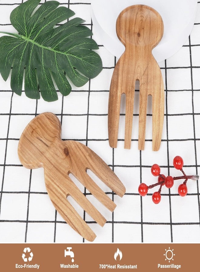 MYRAINBOW Salad Tongs, 2pcs Wood Salad Hands, Acacia Wooden Salad Tongs, Wooden Salad Serving Utensils for Tossing & Serving, 6.69" x 3", Kitchen Salad Servers Set, Ideal Gift for Home, Family,Friends - Image 5