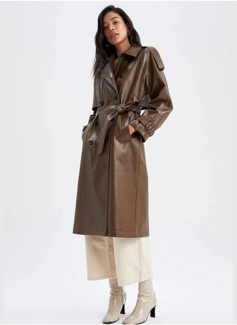 DeFacto Faux Leather Trenchcoat