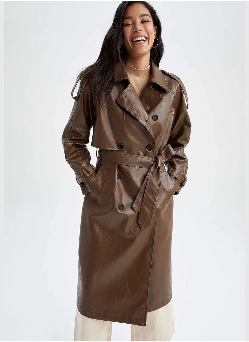 DeFacto Faux Leather Trenchcoat