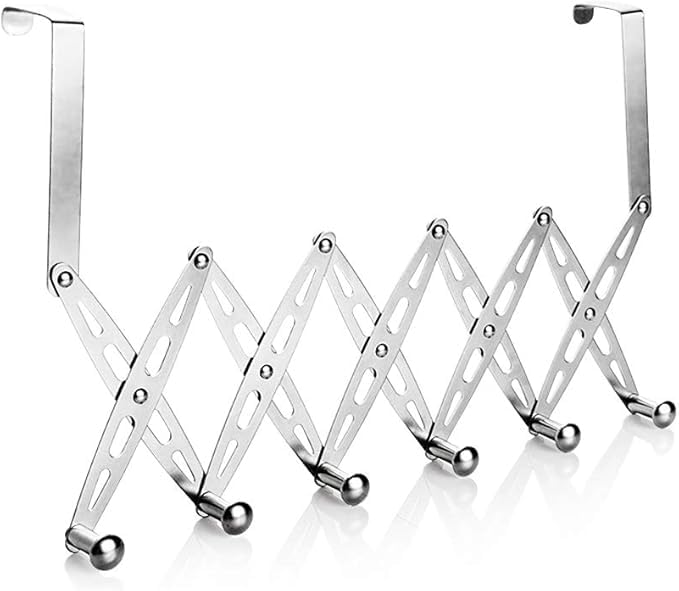 CLICKSWIFT 6Hook Flexible Back Door Hook Heavy Duty Stainless Steel Hanger for Clothes Coats Robes Hats Towel Rack Organizer Pack1Sliver - Image 1