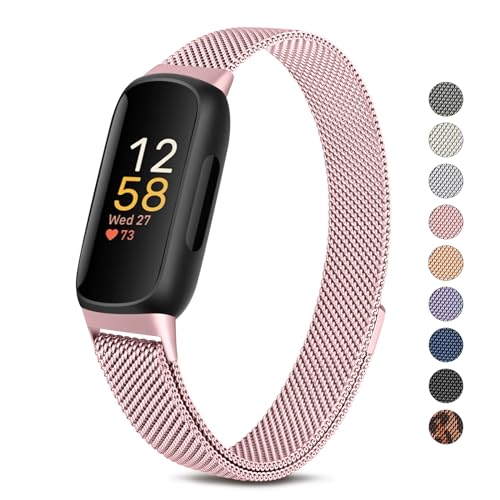 Meliya Metal Band for Fitbit Inspire 3 Bands Women Men, Stainless Steel Adjustable Straps Replacement Bands for Fitbit Inspire 3 Fitness Tracker (Rose Pink) - Image 1