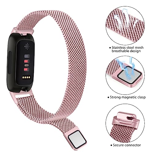 Meliya Metal Band for Fitbit Inspire 3 Bands Women Men, Stainless Steel Adjustable Straps Replacement Bands for Fitbit Inspire 3 Fitness Tracker (Rose Pink) - Image 2