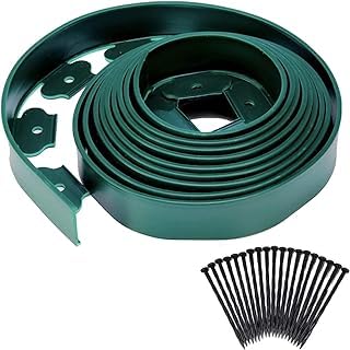 FOX & FERN Roll of Landsccape Edging/Fence/Border/Flower Bed Edge/Tree Surrounding | Anchoring Nails/Spikes (Ht. 5CM*10Mtr) (5 CM Green) GE5CMGN - Image 1