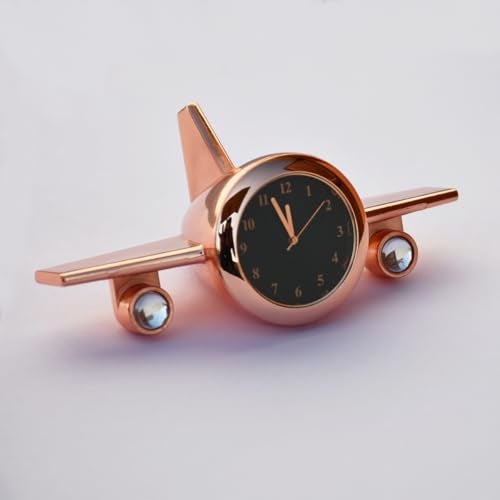 Saugat Traders Aeroplane Table Clock Showpiece - Metal Analog Airplane Clock for Office Desk, Study Table - Gift for Men, Women, Boys, Pilot, Air Hostess, Airforce Person (Copper), 10x5 Cm - Image 1