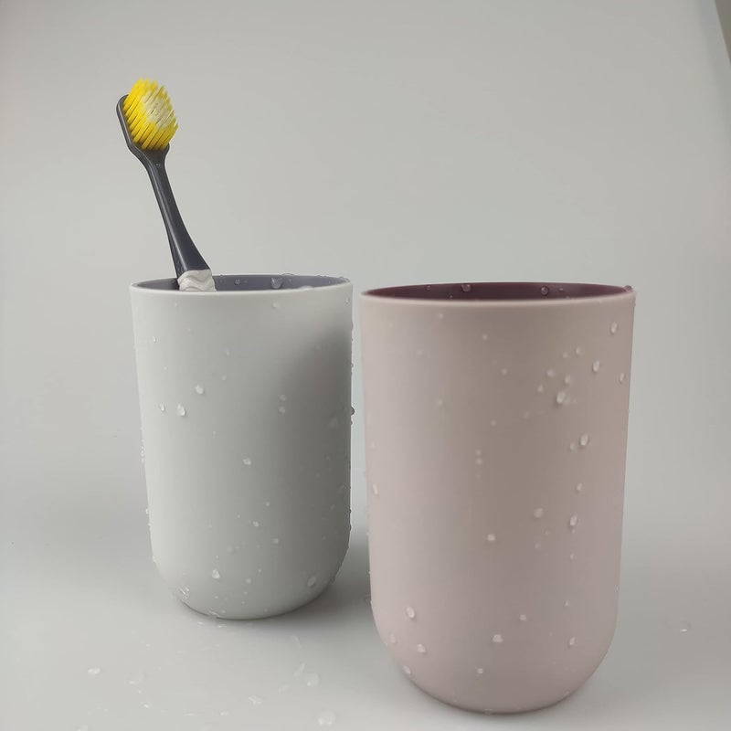 RabyLeo Unbreakable Reusable Drinking Cups Set of 2 Colors, Plastic Toothbrush Cup Tumblers 300 ml/10.5 oz, Dishwasher Safe (Light pink & Light gray) - Image 4