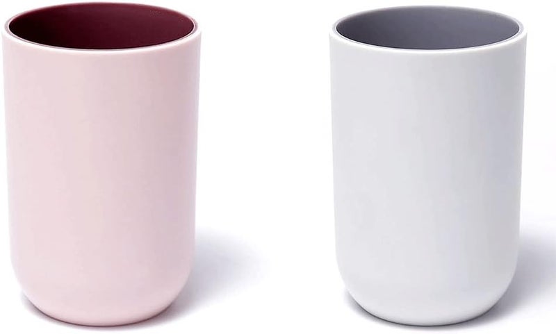 RabyLeo Unbreakable Reusable Drinking Cups Set of 2 Colors, Plastic Toothbrush Cup Tumblers 300 ml/10.5 oz, Dishwasher Safe (Light pink & Light gray) - Image 1