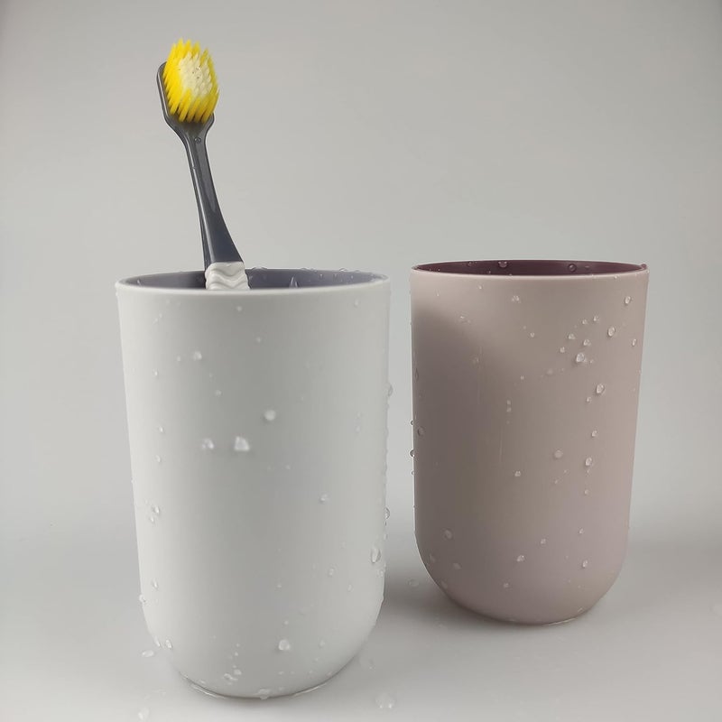 RabyLeo Unbreakable Reusable Drinking Cups Set of 2 Colors, Plastic Toothbrush Cup Tumblers 300 ml/10.5 oz, Dishwasher Safe (Light pink & Light gray) - Image 5