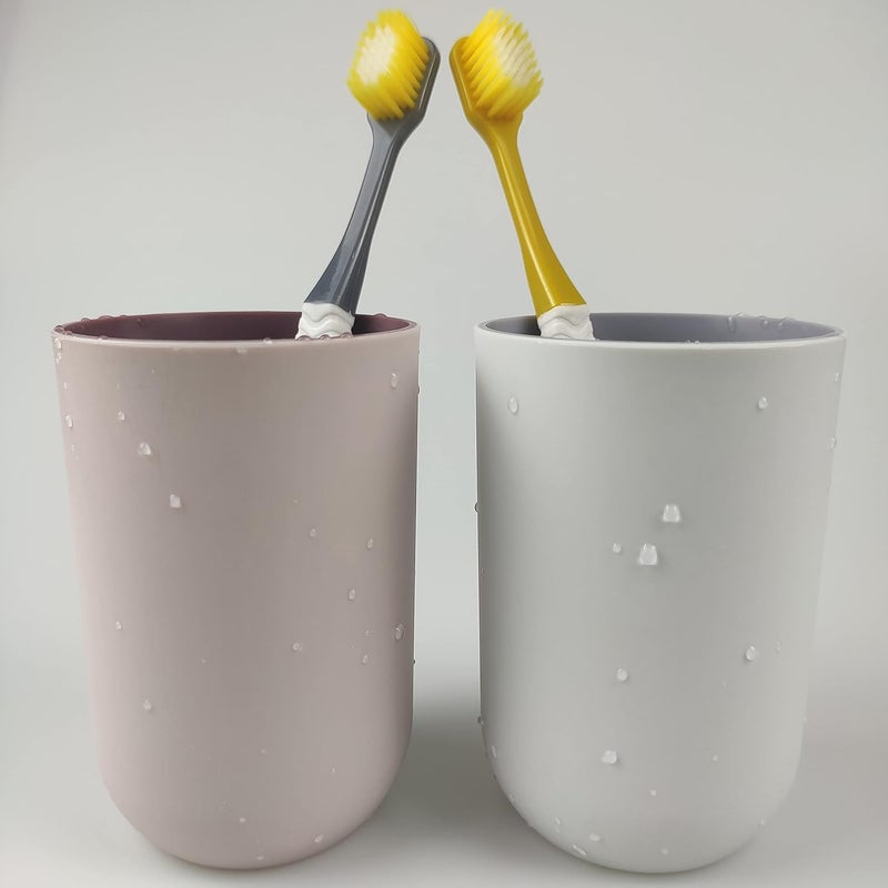 RabyLeo Unbreakable Reusable Drinking Cups Set of 2 Colors, Plastic Toothbrush Cup Tumblers 300 ml/10.5 oz, Dishwasher Safe (Light pink & Light gray) - Image 3
