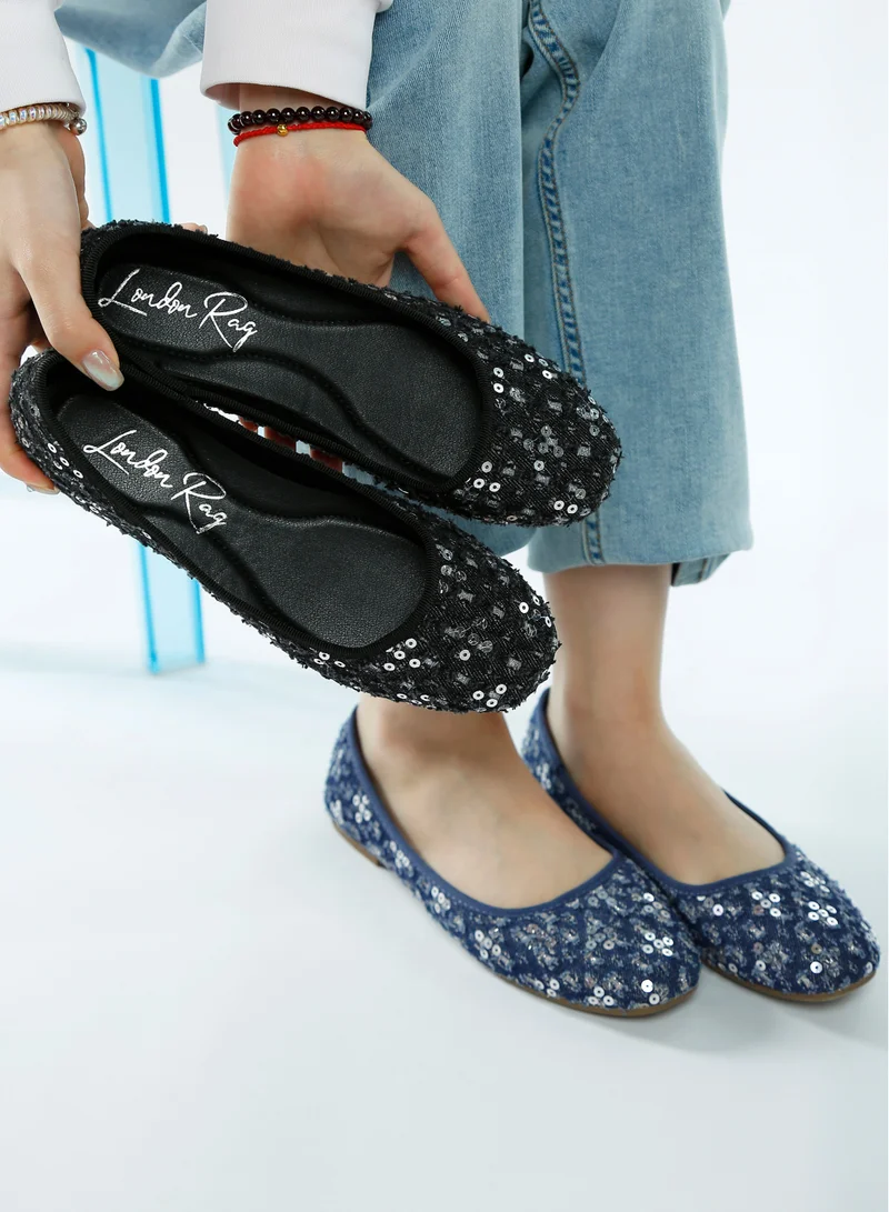 London Rag Sequin Ballet Flats in Blue