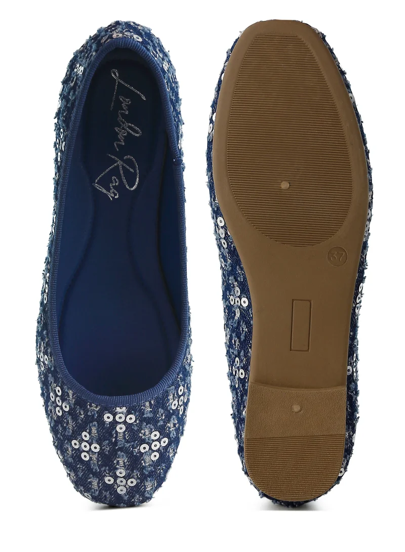 London Rag Sequin Ballet Flats in Blue