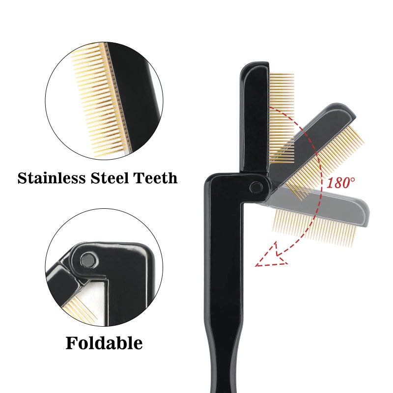 G2PLUS 2PCS Folding Eyelash Comb, Eyelash Separator Tool, Black Eyebrow Comb Metal Teeth, Eyelash Brush Tool for Lash & Brow - Image 3
