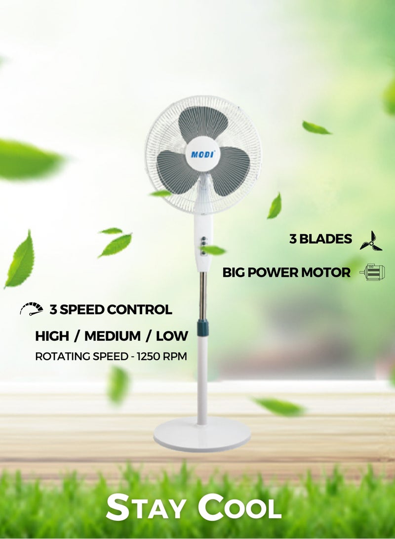 MODI Pedestal Stand Fan with 3 Wind Speeds Height Adjustable for Home and Office  - Image 5