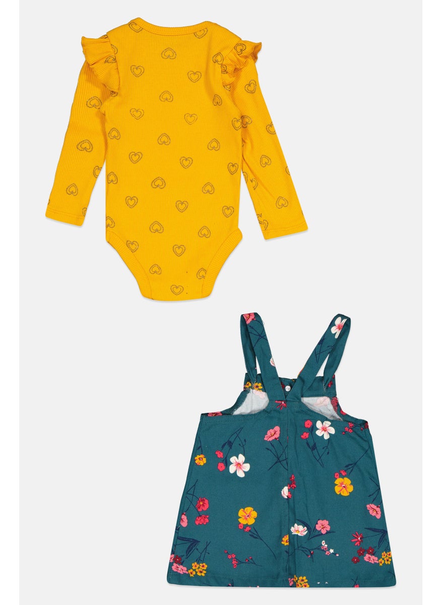 Nanette lepore - Toddlers Girl 2 Piece Floral Dress And Long Sleeves Top, Green - Image 1