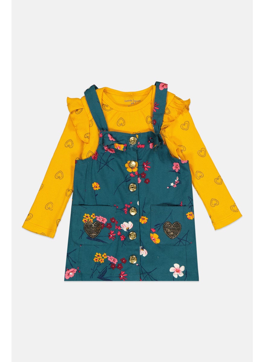 Nanette lepore - Toddlers Girl 2 Piece Floral Dress And Long Sleeves Top, Green - Image 1