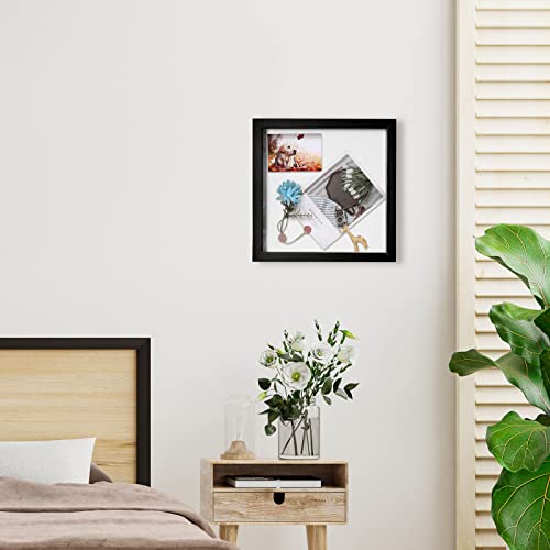 Muzilife 12x12 Shadow Box Picture Frame with Linen Board - Deep Wood & Tempered Glass Display Case Memory Box Baby Sports Memorabilia, Pins, Awards, Medals, Wedding, Tickets and Photos (Black) - Image 2