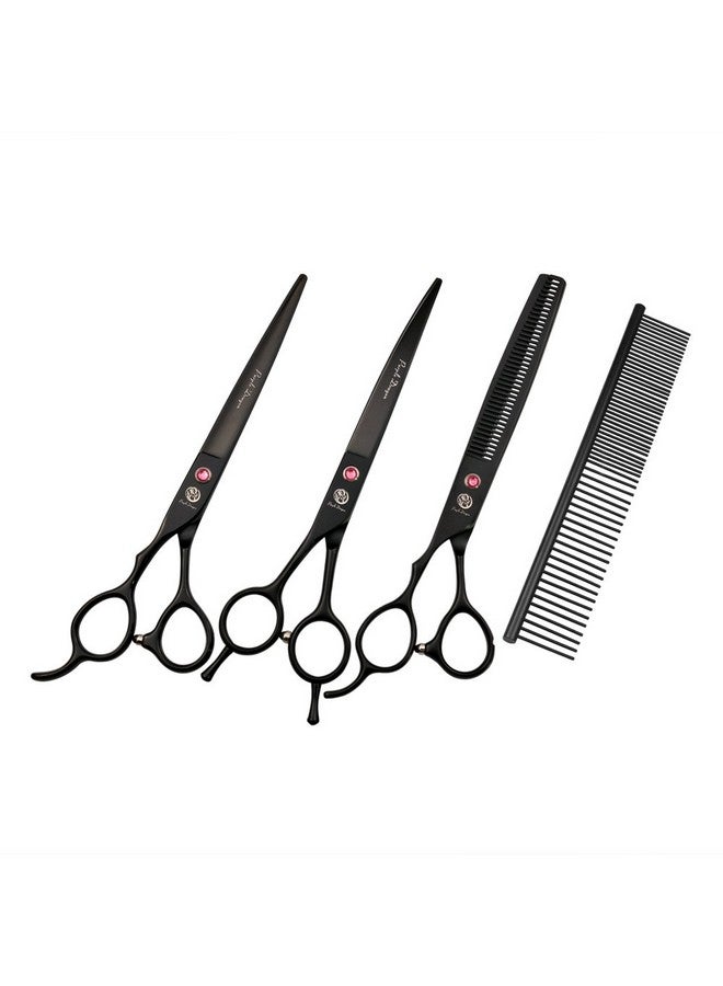 Purple Dragon 7.0" Left Handed Dog Grooming Hair Cutting Scissor &Curved &Thinning Shear with Bag - for Mancinism Pet Groomer or Family DIY (Black) - Image 1