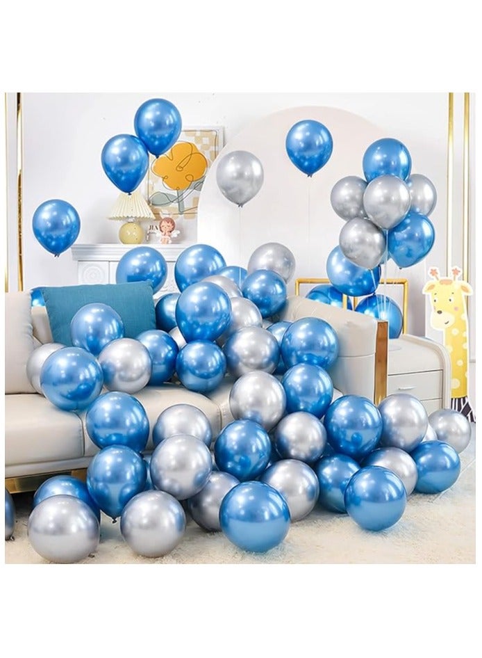 Boxwoods 60 PCS Of Chrome Metallic Blue And Silver Helium Quality Balloons For Birthday And Baby Shower Party Decoration - Image 1