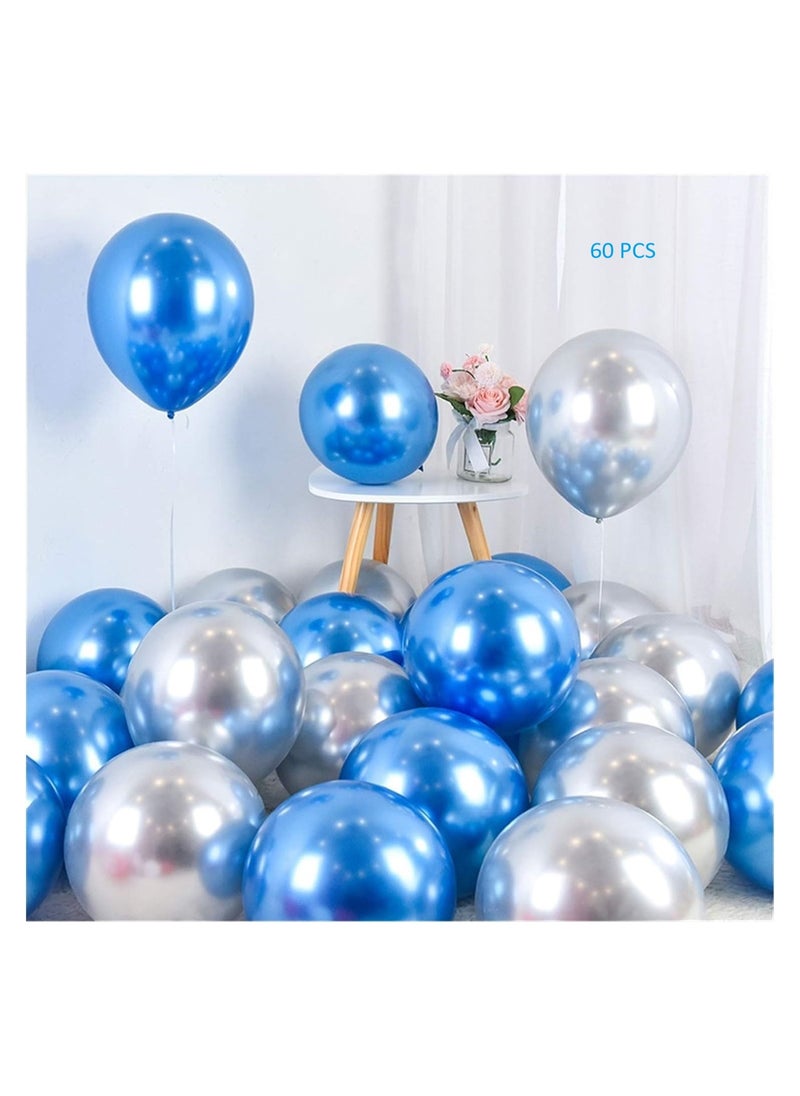 Boxwoods 60 PCS Of Chrome Metallic Blue And Silver Helium Quality Balloons For Birthday And Baby Shower Party Decoration  - Image 1