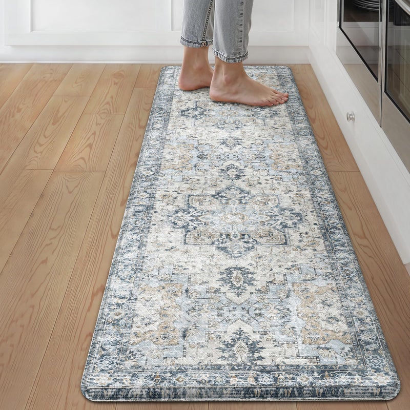 GENIMO Kitchen Mats for Floor, Washable Anti Fatigue Mat for Cushioned,17.3"x59", Waterproof Kitchen Rugs, Non Slip Foam Comfort Standing Mat Rug for Home, Runner, Sink, Office, Laundry, Light Blue - Image 1