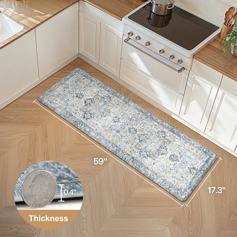 GENIMO Kitchen Mats for Floor, Washable Anti Fatigue Mat for Cushioned,17.3"x59", Waterproof Kitchen Rugs, Non Slip Foam Comfort Standing Mat Rug for Home, Runner, Sink, Office, Laundry, Light Blue - Image 2