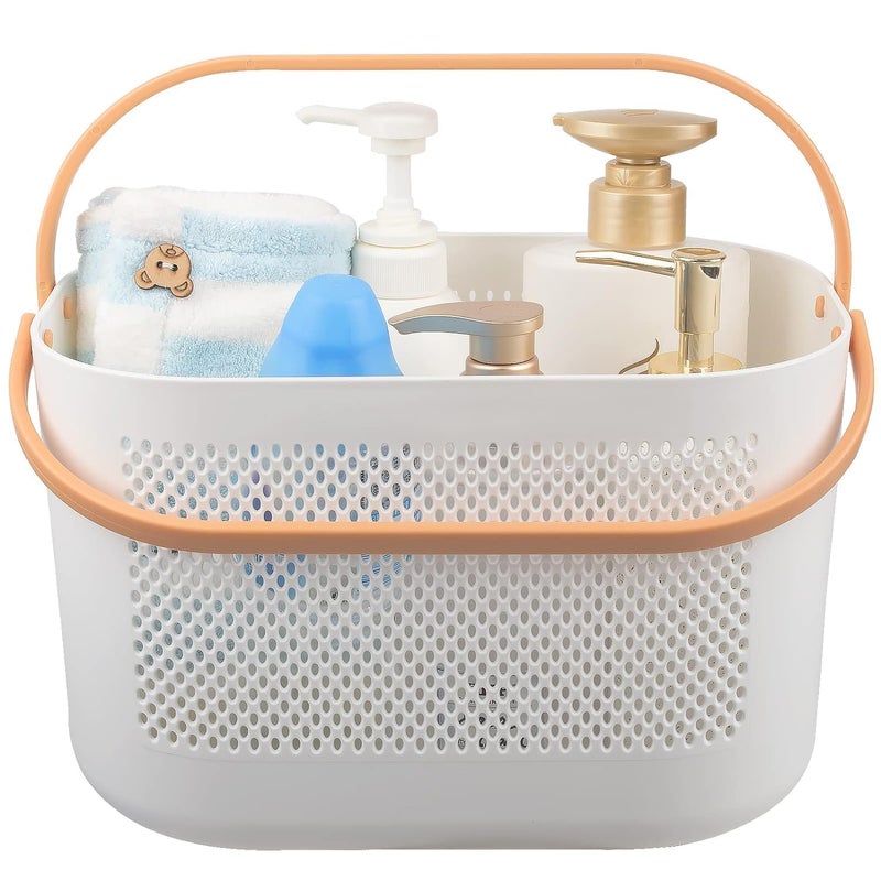 TONSYL حامل دش محمول للتخزين مع مقبض، تصميم عصري، ثقوب تصريف متعددة، سلة بلاستيكية لتنظيف المستلزمات للحمام، المكتب، المطبخ (أصفر) - Image 1