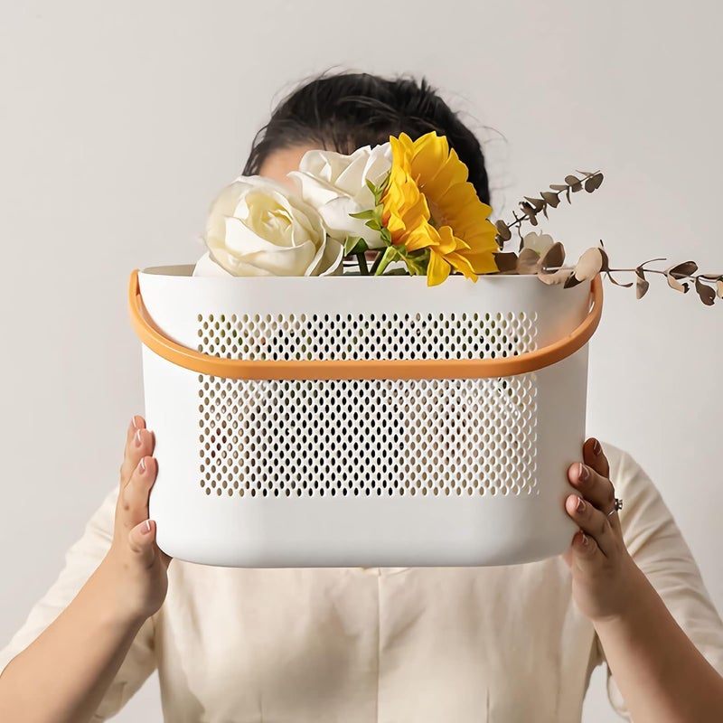 TONSYL حامل دش محمول للتخزين مع مقبض، تصميم عصري، ثقوب تصريف متعددة، سلة بلاستيكية لتنظيف المستلزمات للحمام، المكتب، المطبخ (أصفر) - Image 2