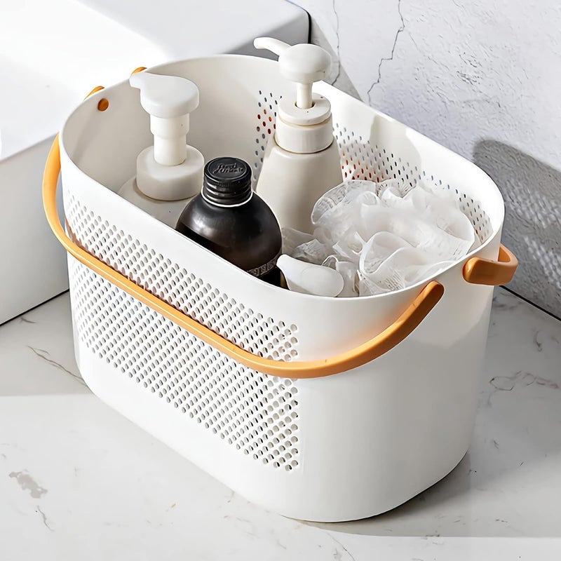 TONSYL حامل دش محمول للتخزين مع مقبض، تصميم عصري، ثقوب تصريف متعددة، سلة بلاستيكية لتنظيف المستلزمات للحمام، المكتب، المطبخ (أصفر) - Image 5