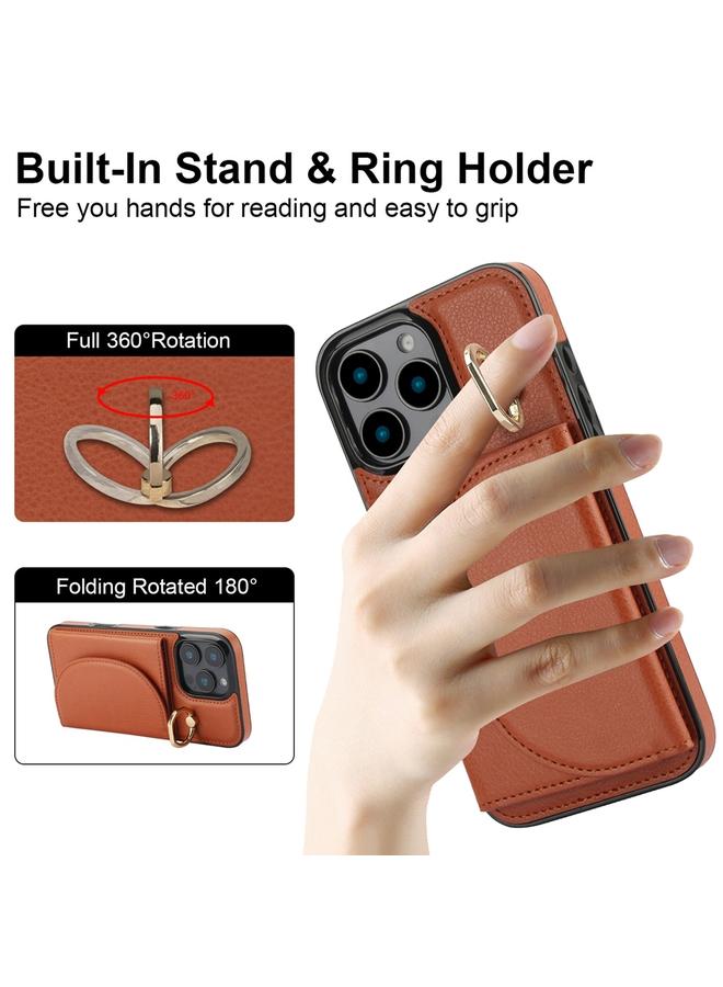 S-TOP Case For iPhone 16 Pro Max YM007 Ring Holder Card Bag Skin Feel Phone Case - Image 4