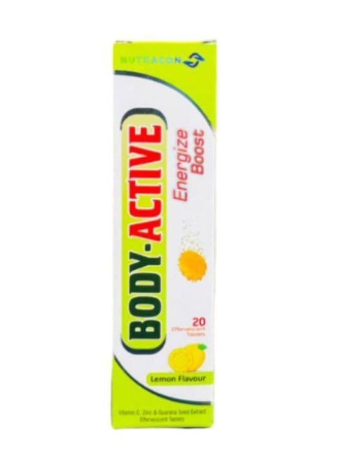 BODY-ACTIVE Energize Boost Effervescent Tablets, Lemon Flavour, 20 Count