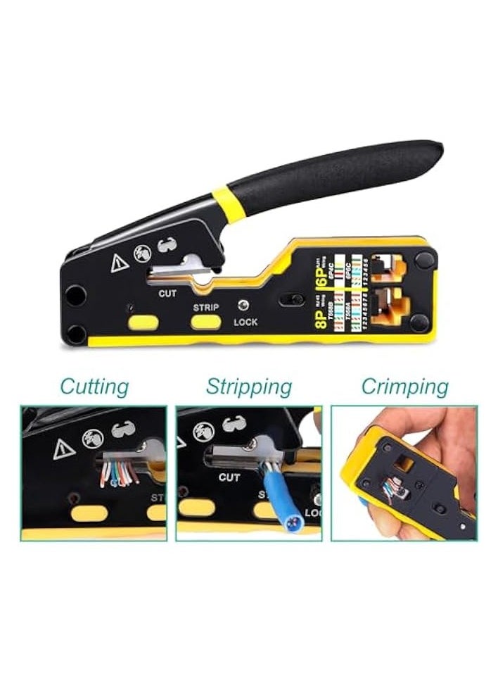 PROMASS RJ45 Crimp Tool Pass Through Kit - Comprehensive Crimping Tool Set for RJ11/12/RJ45 with LAN Cable Tester and CAT6 Connectors, 50PCS  - Image 2