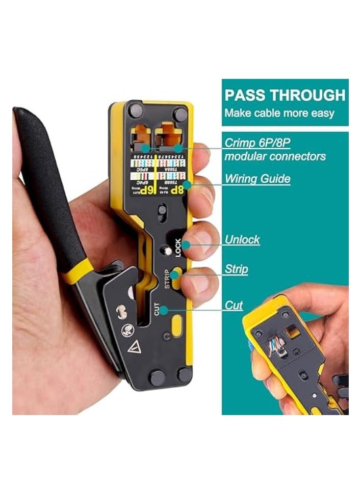 PROMASS RJ45 Crimp Tool Pass Through Kit - Comprehensive Crimping Tool Set for RJ11/12/RJ45 with LAN Cable Tester and CAT6 Connectors, 50PCS  - Image 3