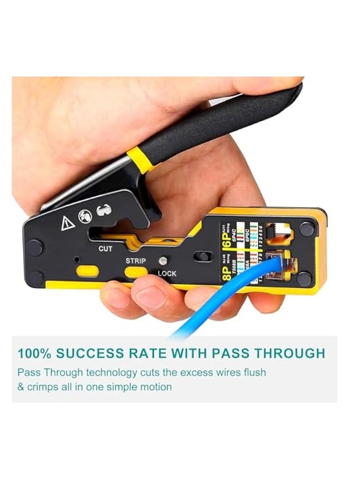 PROMASS RJ45 Crimp Tool Pass Through Kit - Comprehensive Crimping Tool Set for RJ11/12/RJ45 with LAN Cable Tester and CAT6 Connectors, 50PCS  - Image 5