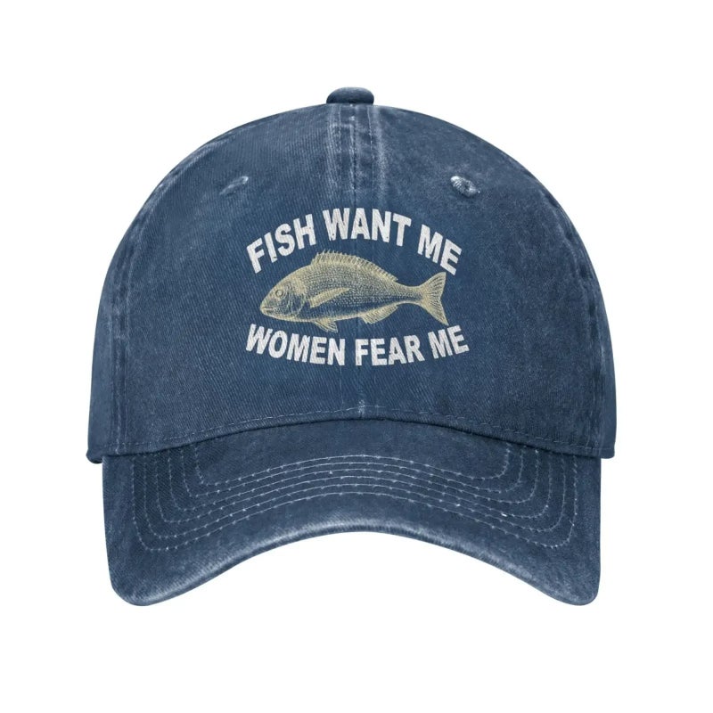 Fish Want Funny Slogan Vintage Washed Baseball Cap - Image 2