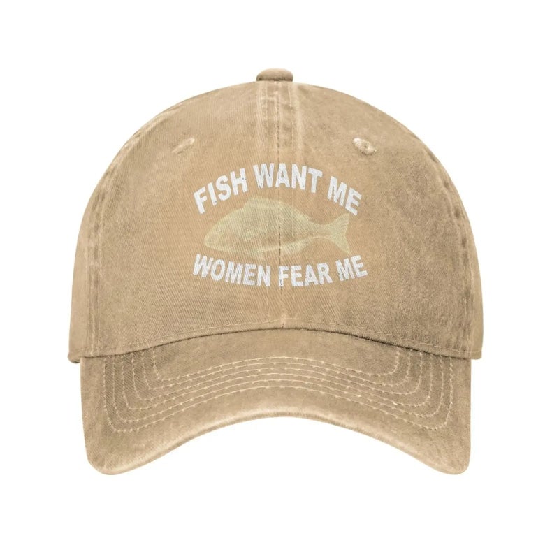 Fish Want Funny Slogan Vintage Washed Baseball Cap - Image 3