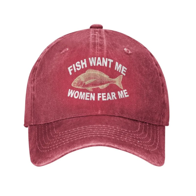 Fish Want Funny Slogan Vintage Washed Baseball Cap - Image 5