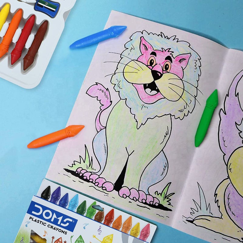 Doms 12 Shades Dommymate Plastic Crayons | Can Be Erased & Sharped | Keep Fingers Clean & Non Messy | Free Sharpner & Eraser Inside | Bright & Vibrant Colors | Pack of 1 - Image 4