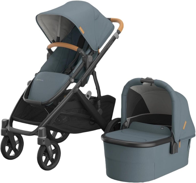 UPPAbaby Vista V3 Stroller with Bassinet - Convertible Single to Double Stroller in Dillan Stone Blue - Image 1