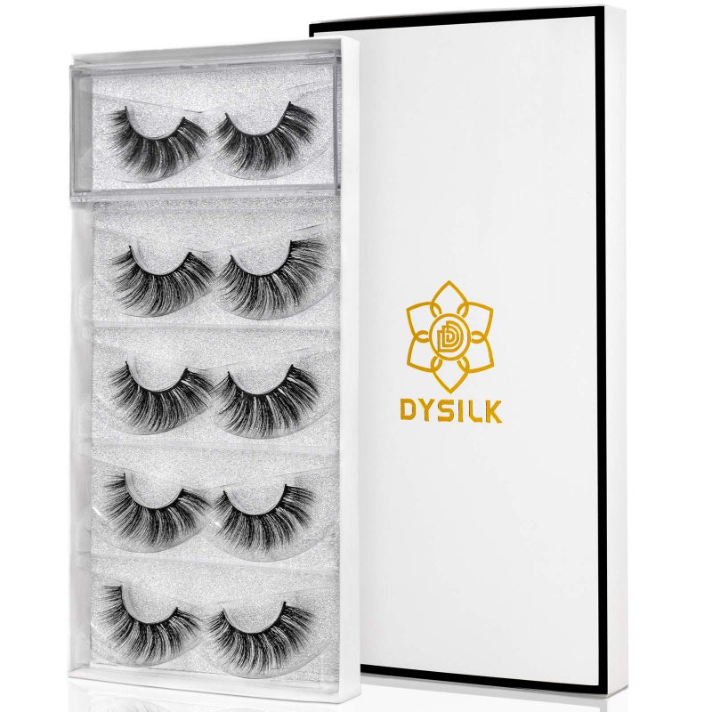 DYSILK Lashes Wispy Eyelashes  False Eyelashes 5 Pairs 6D Mink Lashes  Fake Eyelashes Natural Look Like Extensions Strip Lashes Fluffy Lash Pack  00718mm