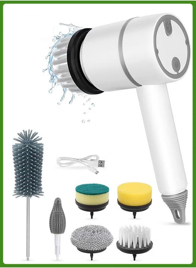 Rechargeable Electric Spin Scrubber, Portable Handheld Cleaning Brush with 6 Replaceable Brush Heads, Cordless Cleaning Brush for Bathroom, Kitchen, Dish, Milk bottle, Tile, Glass  - Image 1