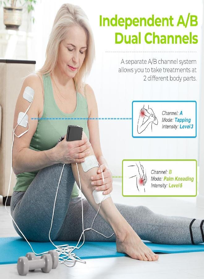 AUV0N AUVON Dual Channel TENS Unit Muscle Stimulator Machine with 20 Modes, 2" and 2"x4" TENS Unit Electrode Pads (Black) - Image 3