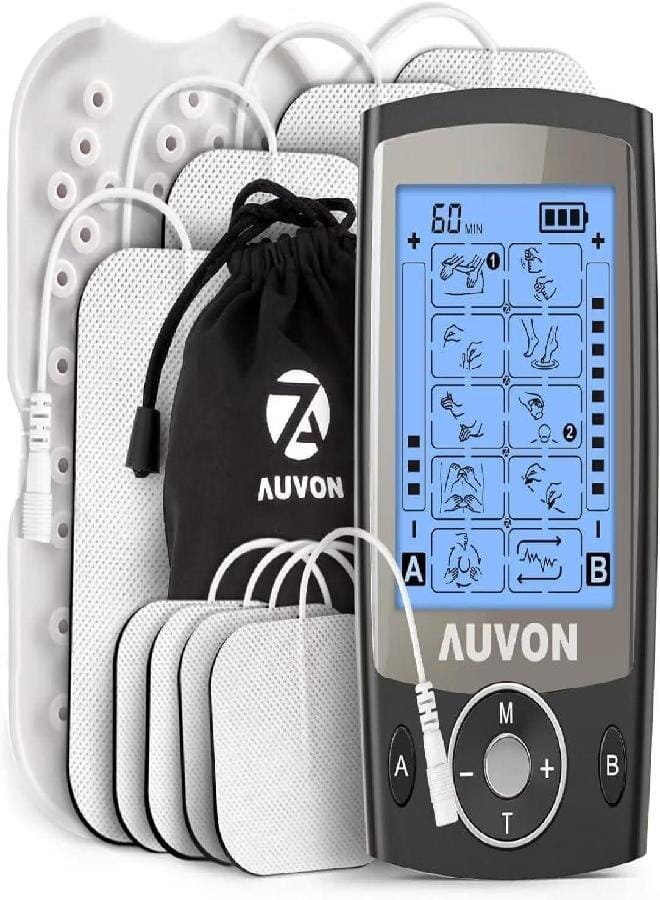 AUV0N AUVON Dual Channel TENS Unit Muscle Stimulator Machine with 20 Modes, 2" and 2"x4" TENS Unit Electrode Pads (Black) - Image 1