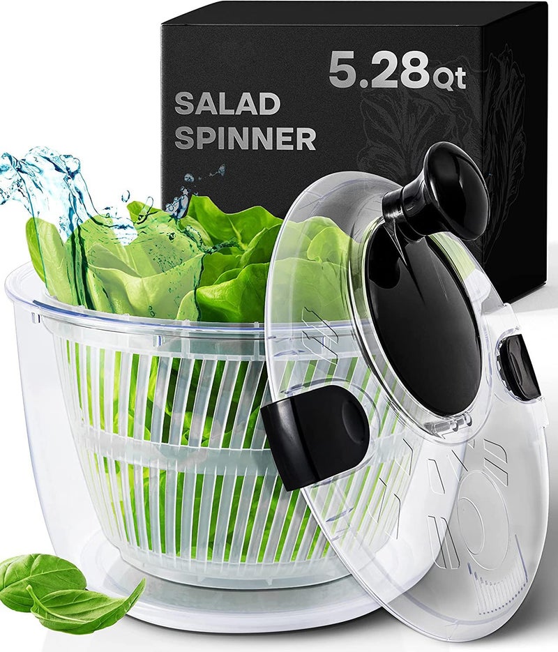 Joined Large Salad Spinner with Drain Bowl and Colander  Quick and Easy MultiUse Lettuce Spinner Vegetable Dryer Fruit Washer Pasta and Fries Spinner  528 Qt